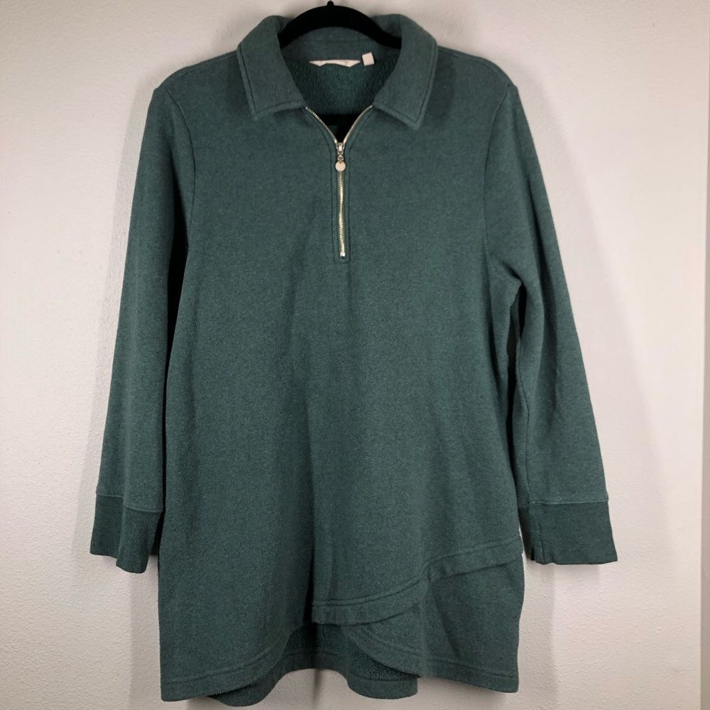 Soft Surroundings Green Calla Top Tunic Cozy 1/2 Zip Up Sweatshirt Size Large